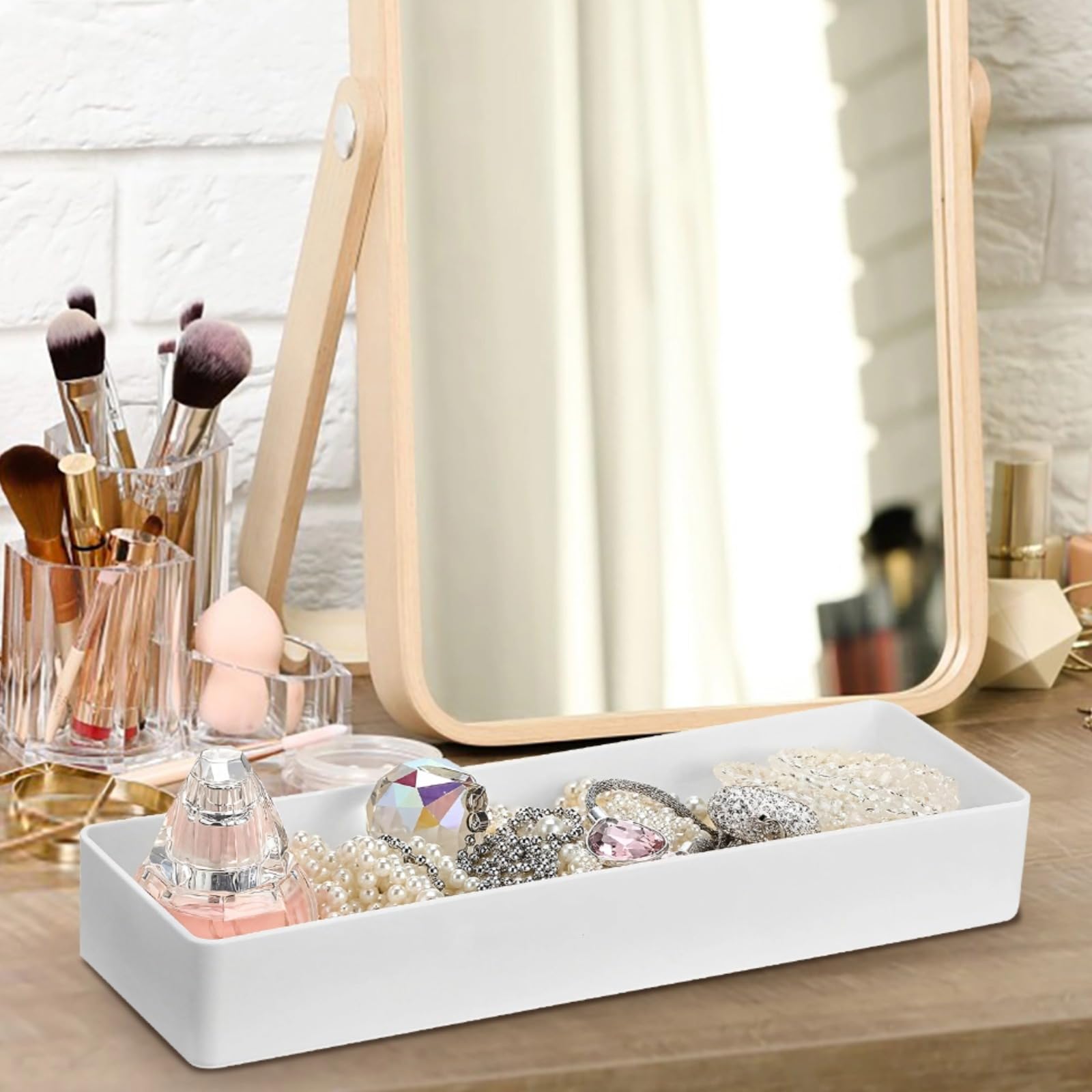 4 Stk. Kunststoff-Schubladenorganizer, große weiße Ablagen für Kosmetik und Büro, stapelbare Aufbewahrungsboxen, für Schreibtisch, Bad, Küche und Büroorganisation im Alltag zu Hause