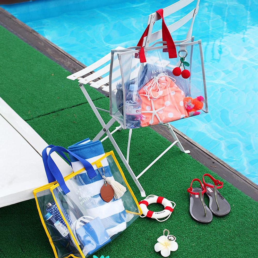 Tumnea Large Waterproof Transparent Beach Tote Bag, Unisex, Red + Gray, 35.5*28*15cm, Women's, Teens and Above - Image 4