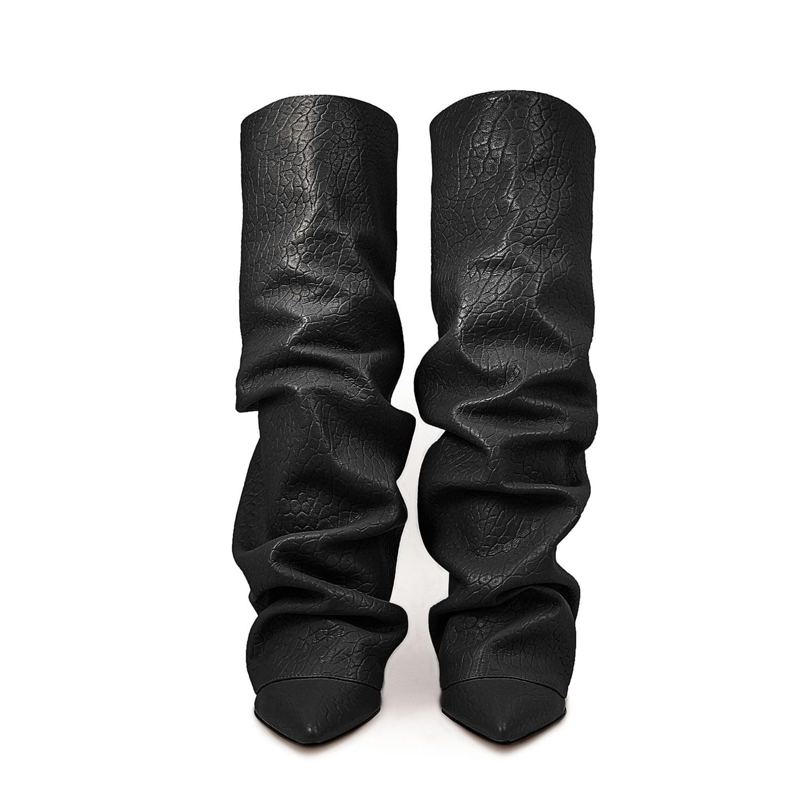 Genérico Botas Altas Mujer Caña Ancha Botas Mujer Invierno Elegante Salvaje Tacón Grueso hasta La Rodilla Moda Retro Casual Fold Over Bota con Punta Puntiaguda Sólido Sexy Plisada Antideslizante Bota