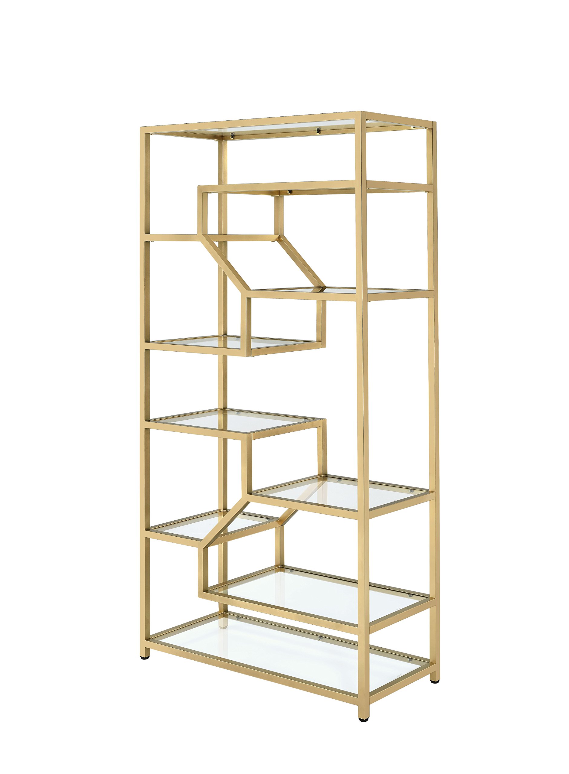 ACME Lecanga Bookshelf - - Clear Glass & Gold