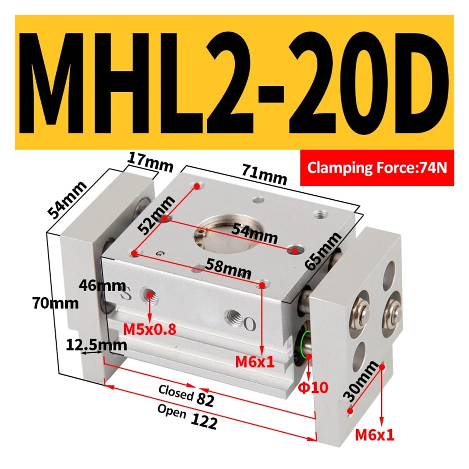 Pneumatischer Greifer Doppeltwirkend Luftzylinder L2 10D/16D/20D/25D/10D1/16D1/20D1/25D1 Luftgreifer Mit schneller Reaktion und flexibler Steuerung(MHL2-20D1)