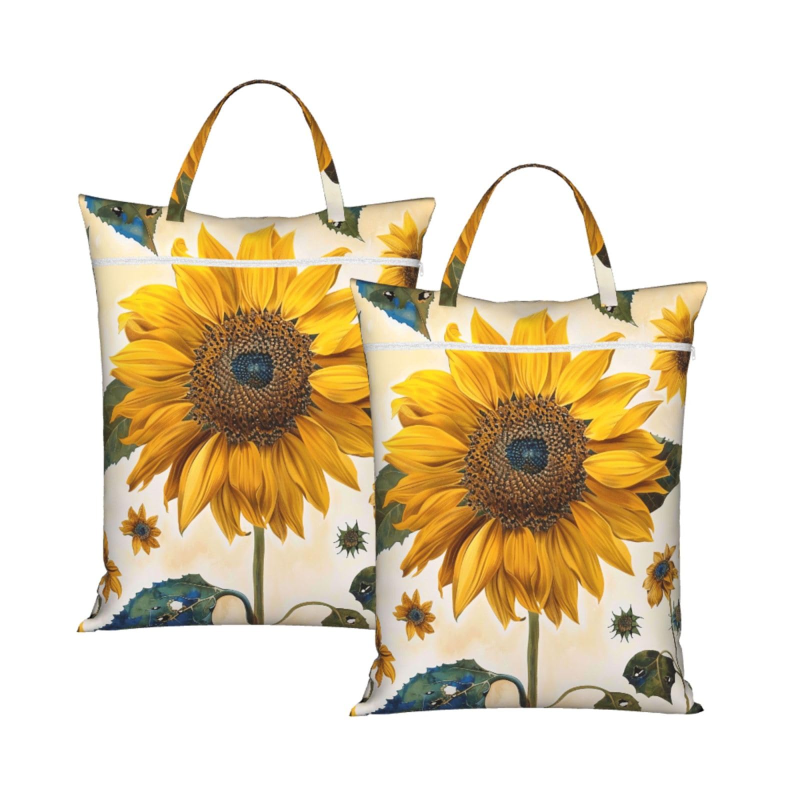 Large Travel Laundry Bags,Sunflowers Print with Handle Foldable Laundry Bag for Holidays Gym Swimming and Family Trips, 2Pcs
