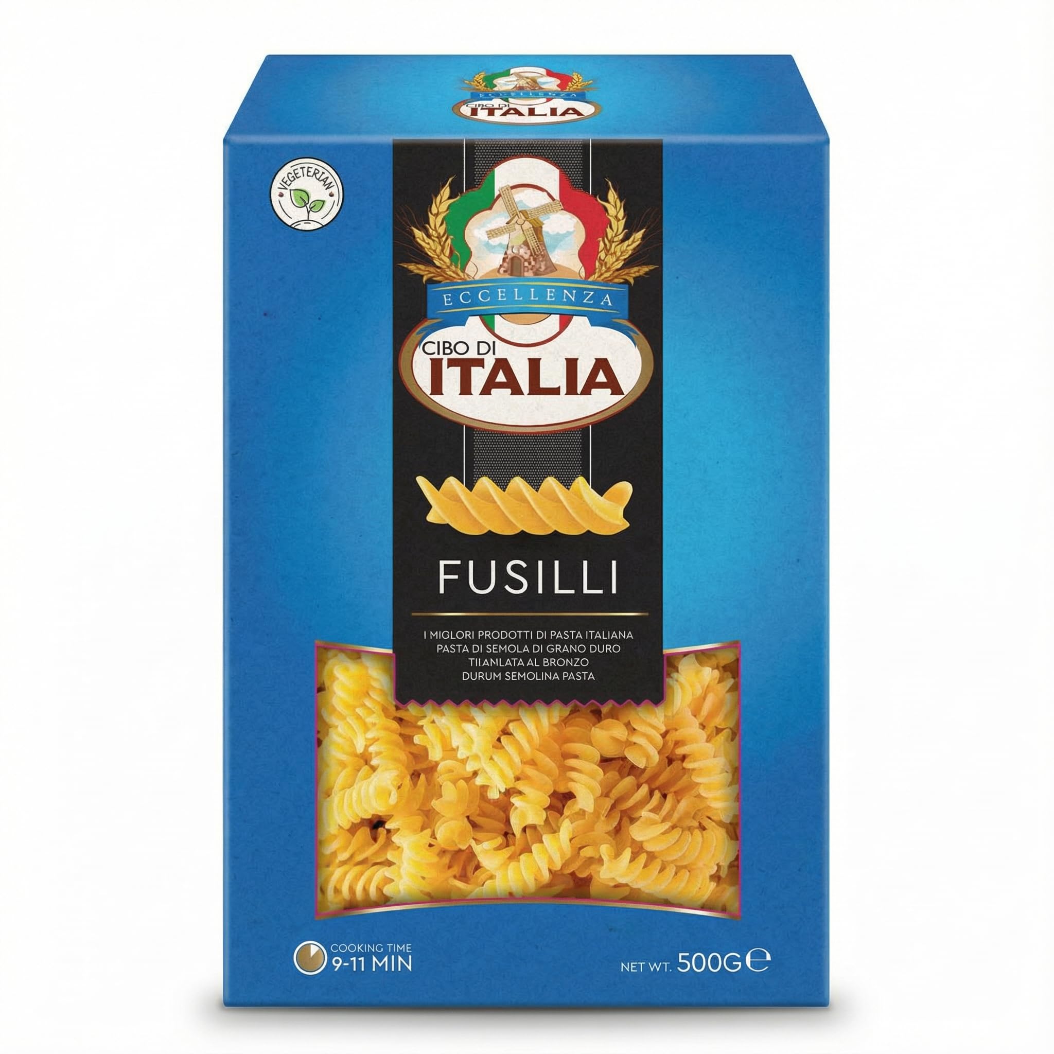 Cibo Di Italia Fusilli Pasta 500g | Made from 100% High Grade Durum Wheat Semolina | Authentic Italian Style | Vegetarian | Al Dente Texture