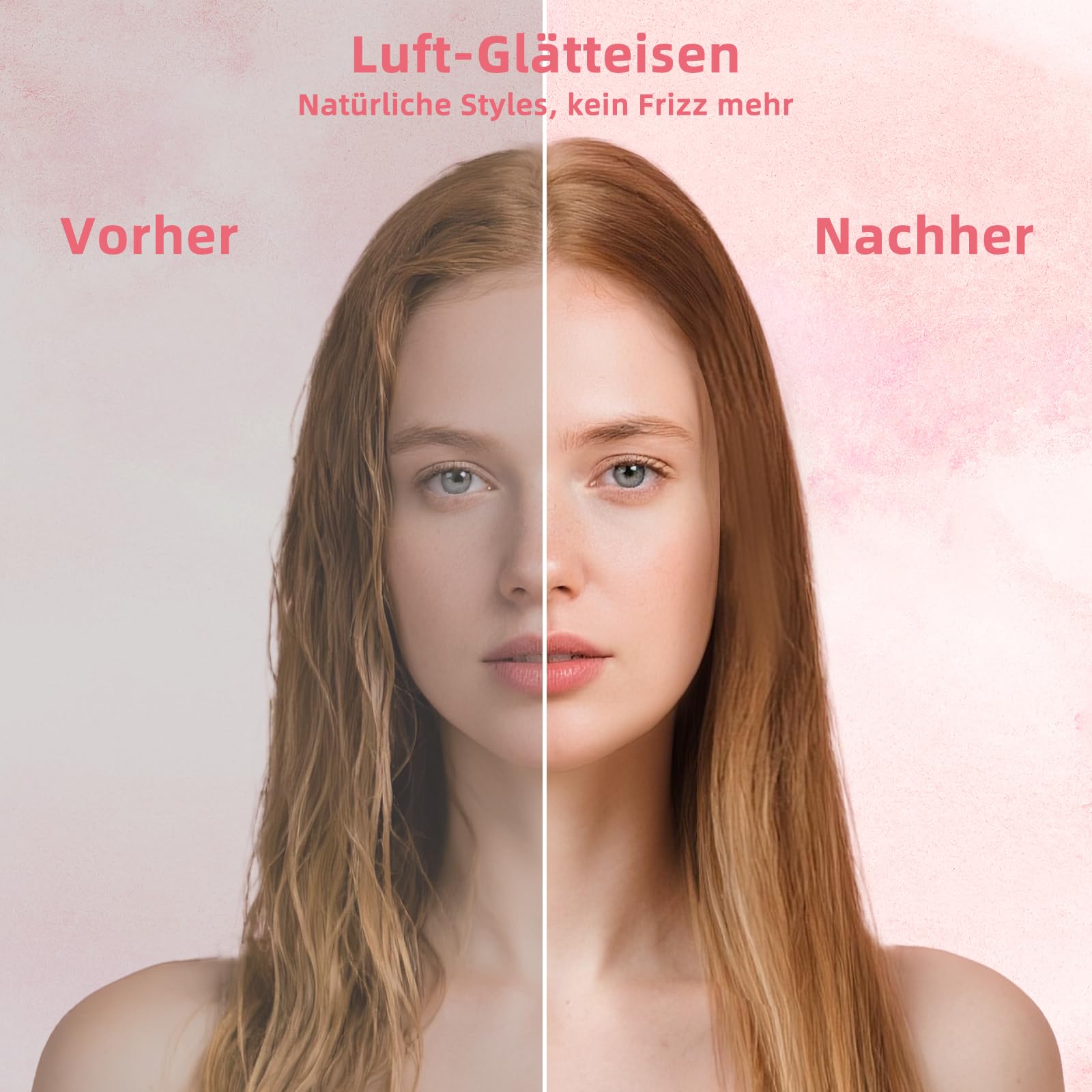 Air - Plancha de pelo sin placas calefactoras, estilo iónico para cabello largo, color rosa claro | Plancha alisadora de aire para rizar y alisar el pelo de longitud media a largo, no daña el cabello, menos rotura, más brillo