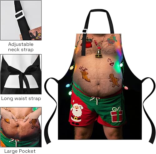 Miniatura 4 de Nidoul Delantal de Navidad para mujeres y hombres con bolsillos, bonitos y divertidos delantales de cocina para cocinar hornear para adultos