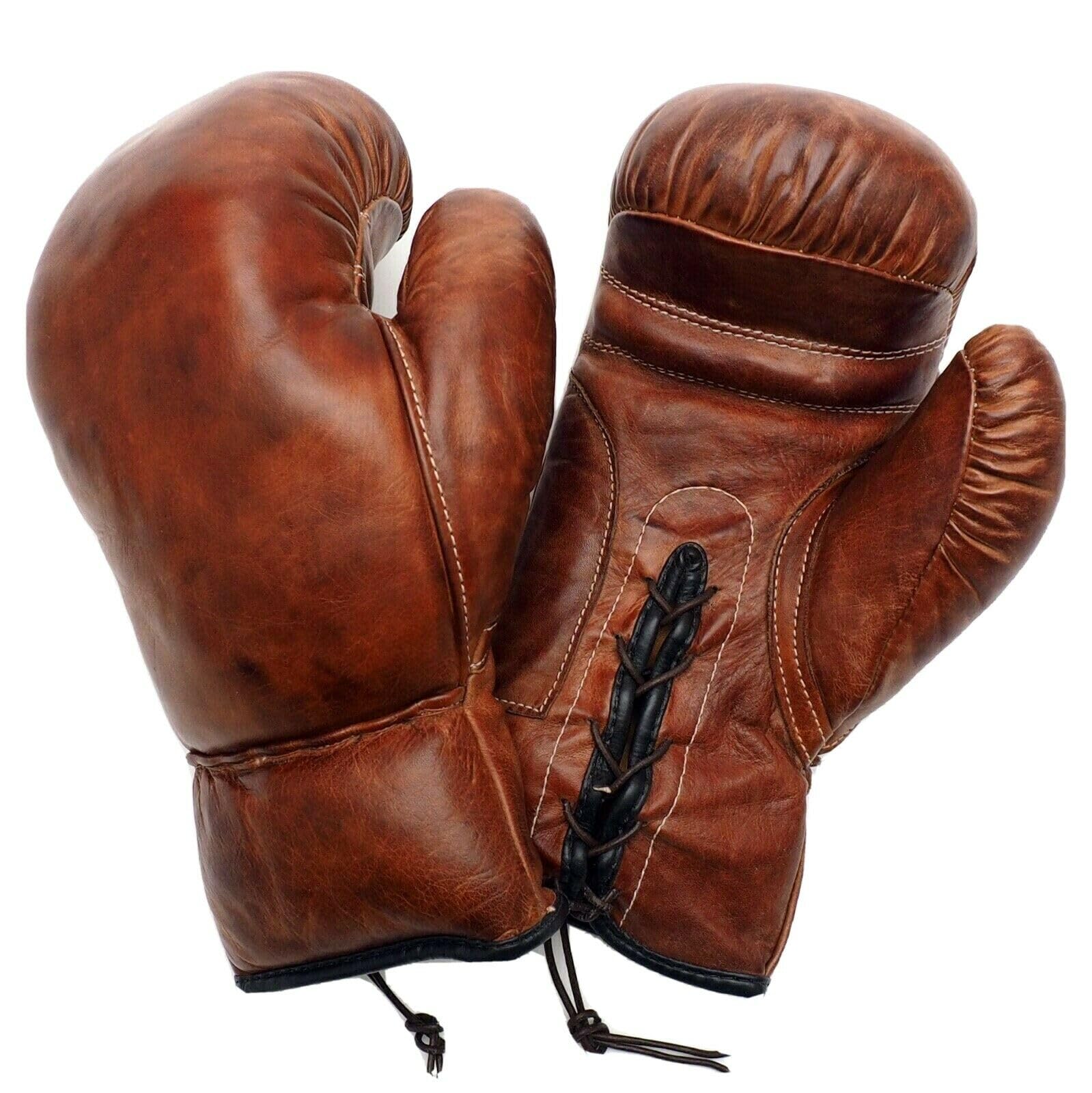 Echtleder Retro-Boxhandschuhe 12 oz – Handgefertigt, Vintage-Look, Klassische Schnürung, Ideal für Dekoration, Sammler & als Geschenk