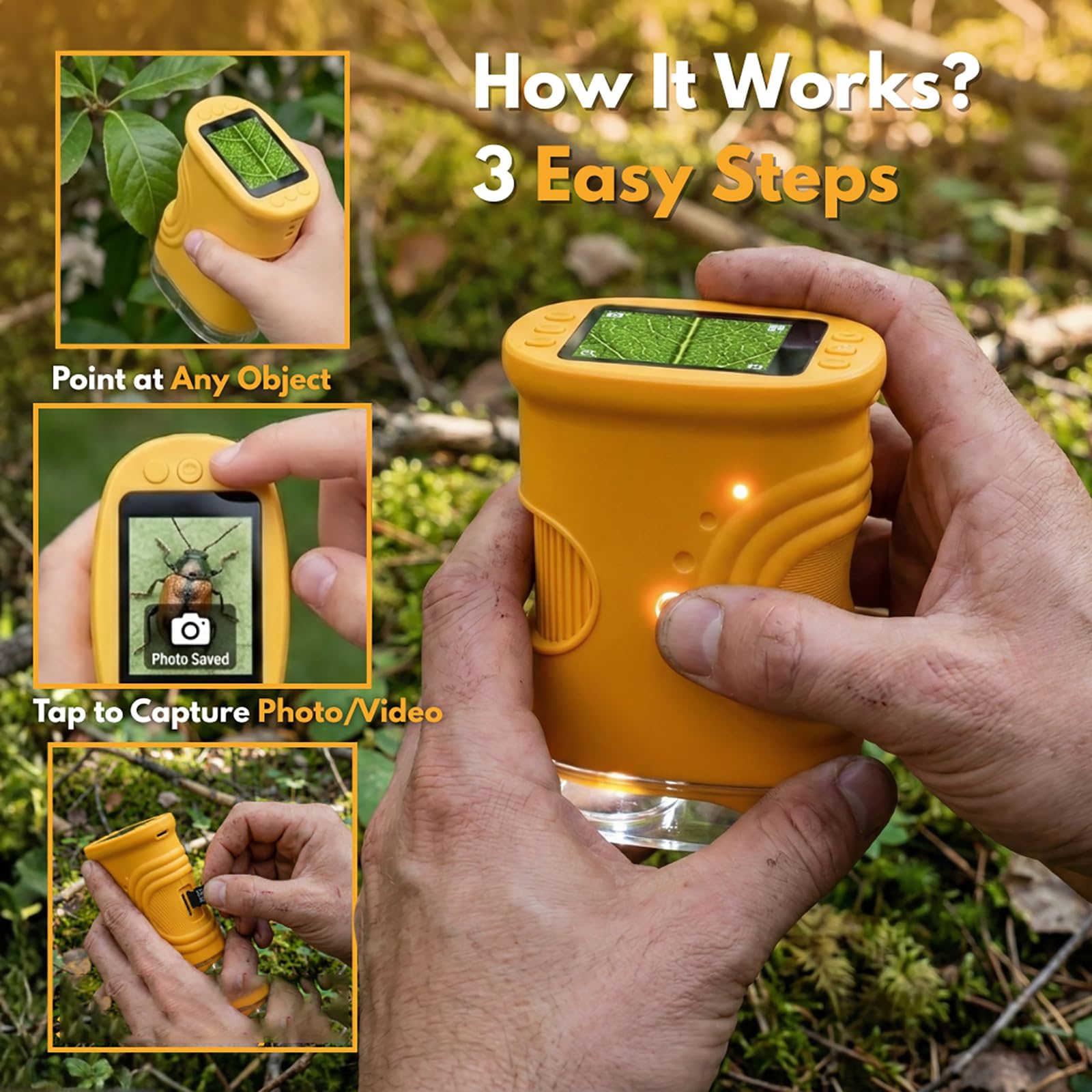 Microscopio digitale palmare 1000X per bambini, 2026 notizie mini microscopio tascabile portatile 200-1000X, microscopio educativo da 2 pollici con schermo 4K, kit scientifico, regali per bambini 3-12