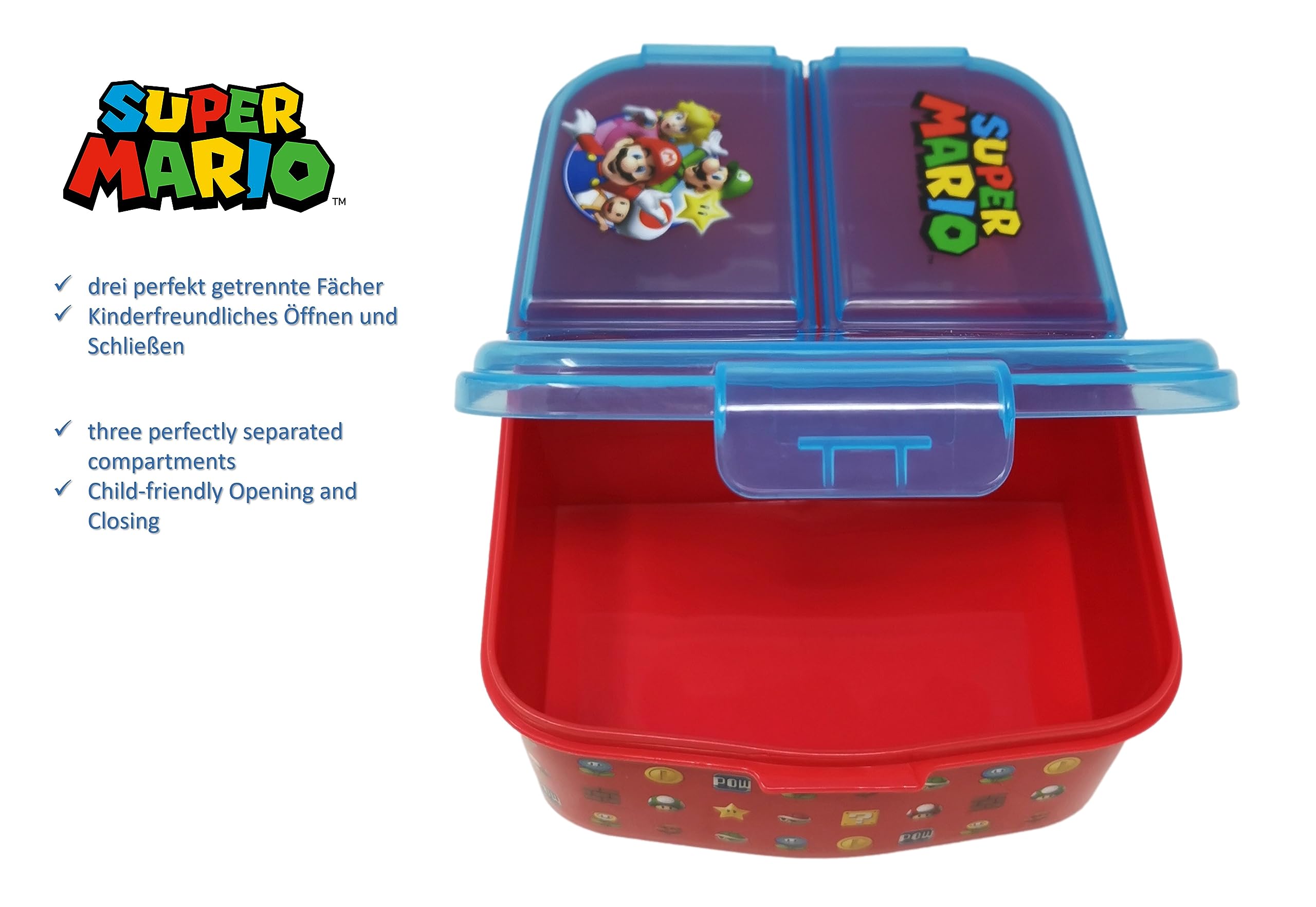 Fiambrera para niños, con compartimentos, para guardería, de plástico sin bisfenol A (Super Mario)
