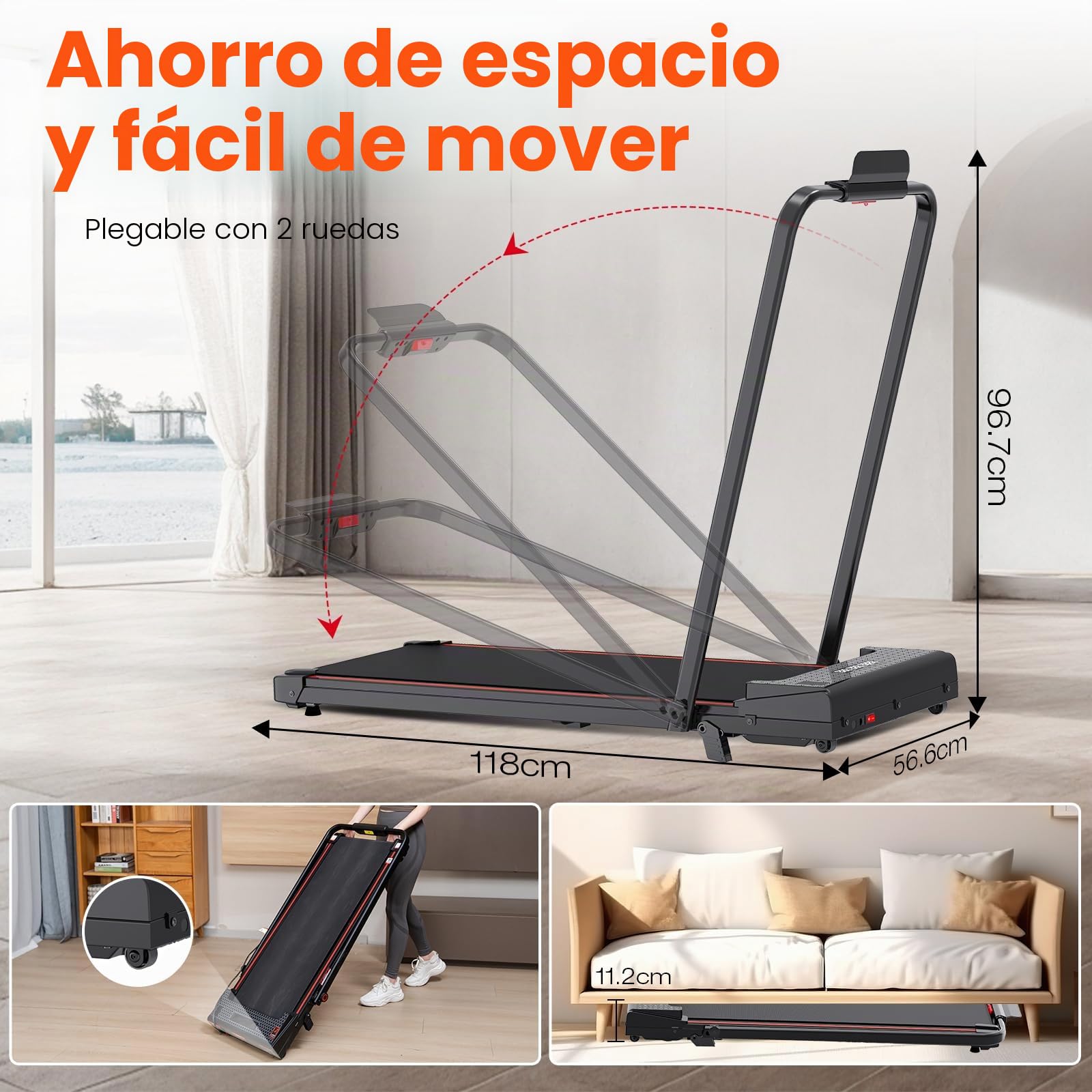 CITYSPORTS Cinta de Correr con inclinación, 2 en 1 Plegable para Fitness para Oficina en casa, Debajo del Escritorio, Almohadilla Plegable para máquina de Caminar con Control Remoto, Pantalla LED
