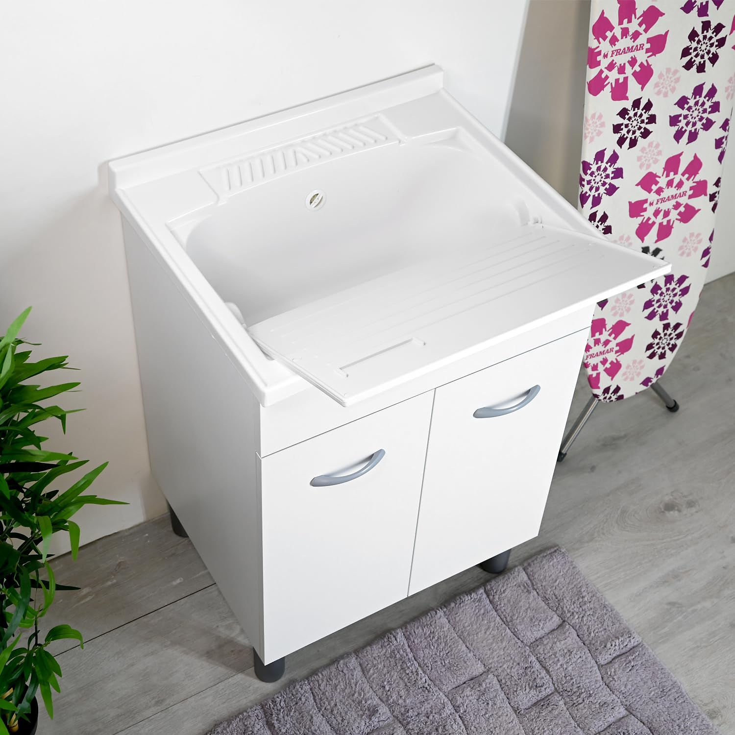 Armario de lavabo de madera ATHENA con pilozzo L 60 P 50 con eje de lavado sifón resistente al agua y a la humedad (60 x 50)