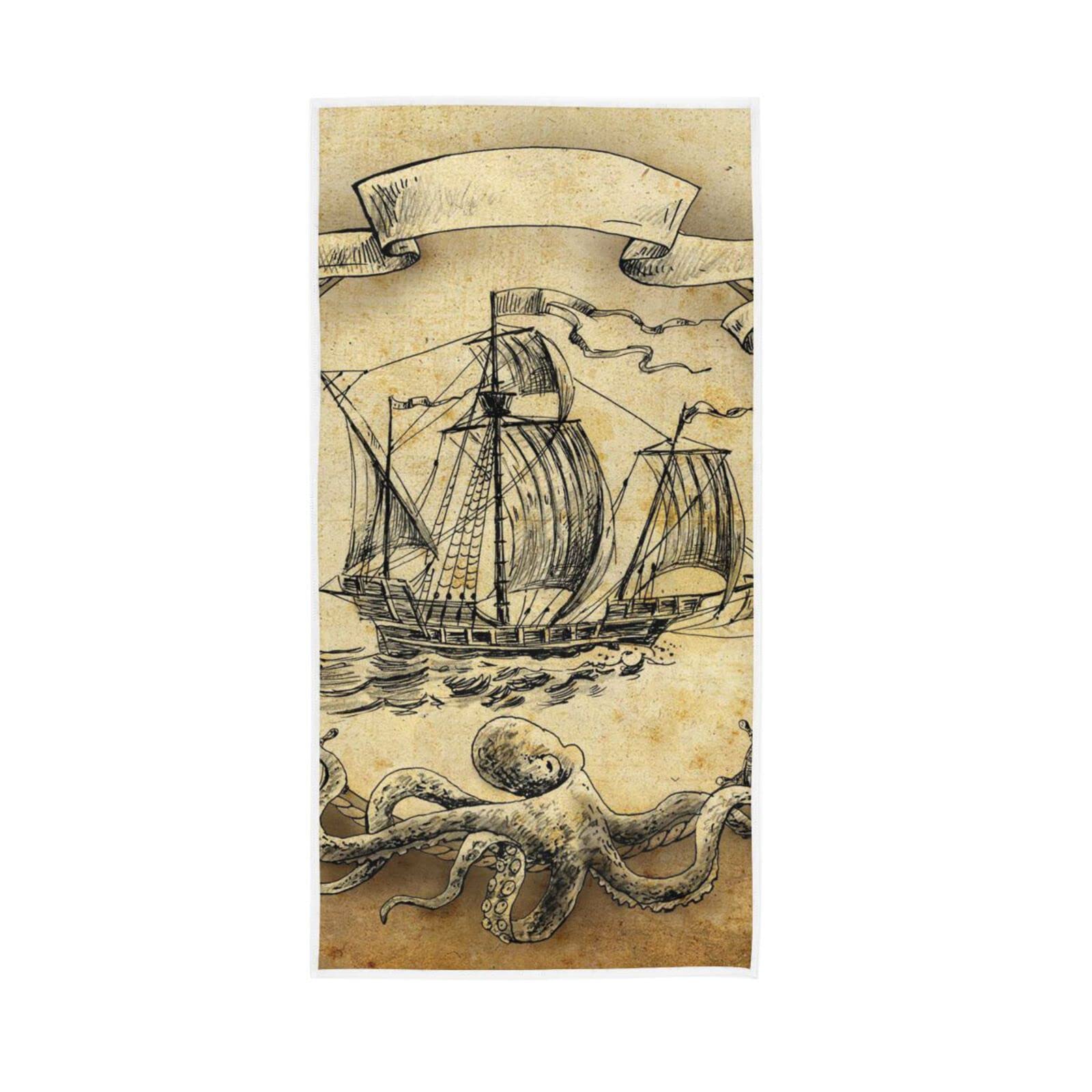HUYGD Hand Towels Vintage Nautical Ancient Ship Decor Fingertip Soft Face Towel Absorbent Bathroom Kitchen Towels