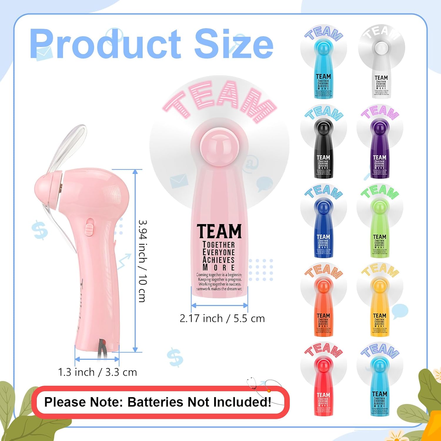Tuanse 12 Pcs Teacher Appreciation Gifts Bulk Mini Portable Handheld Fan Bulk LED Battery Powerful Fan with Lanyard Nurse Week Gifts for Summer Beach Office Sport Party Favor, No Battery(Team)