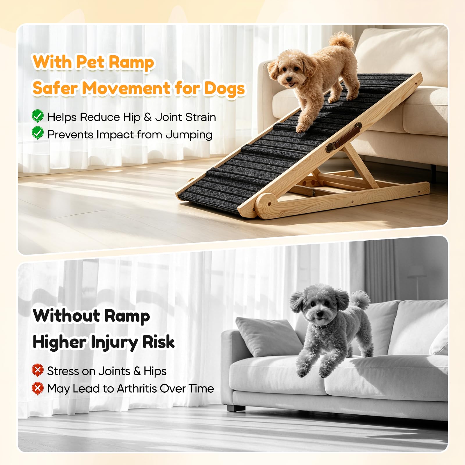 Rampa Plegable para Perros de Madera, Ajustable Madera 7 Alturas,