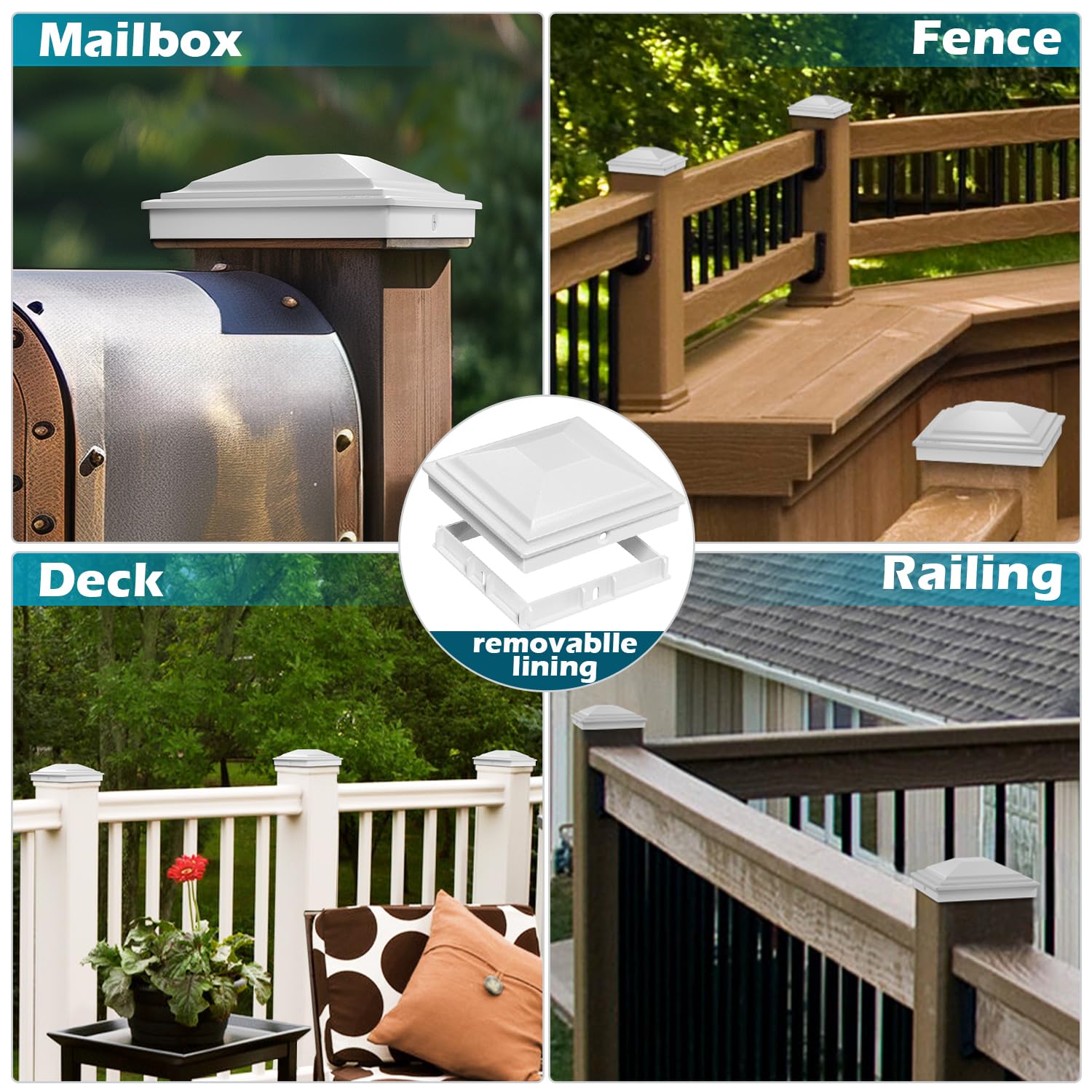 Snapklik.com : 4x4 Post Caps White 24 Pack, Deck Post Covers Outdoor ...