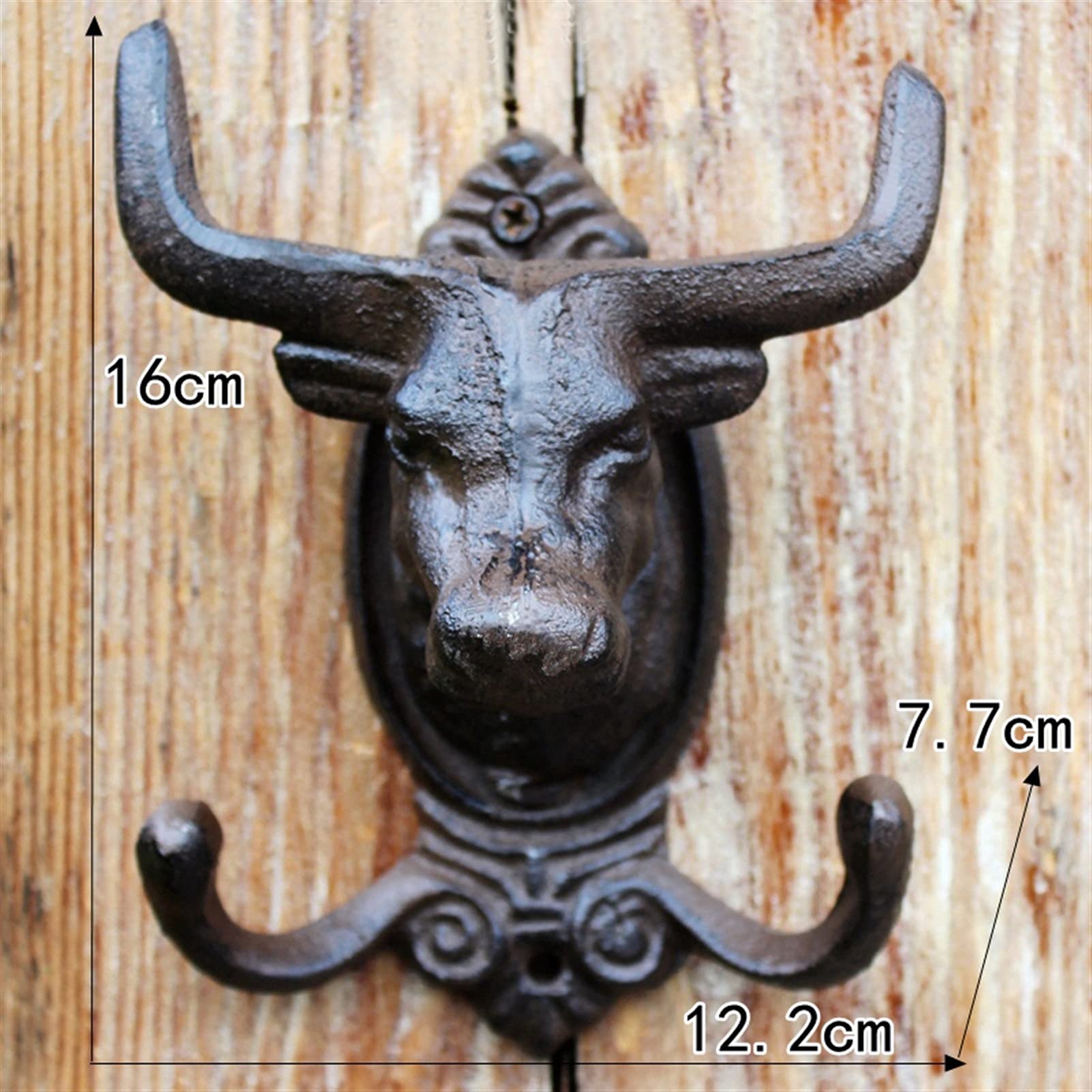 Toalleros Ganchos de pared Ganchos para abrigos Ganchos para abrigos retro Ganchos para abrigos Rústicos Cabeza de toro Gancho de pared de hierro con dos perchas Decoración para el jardín del hogar
