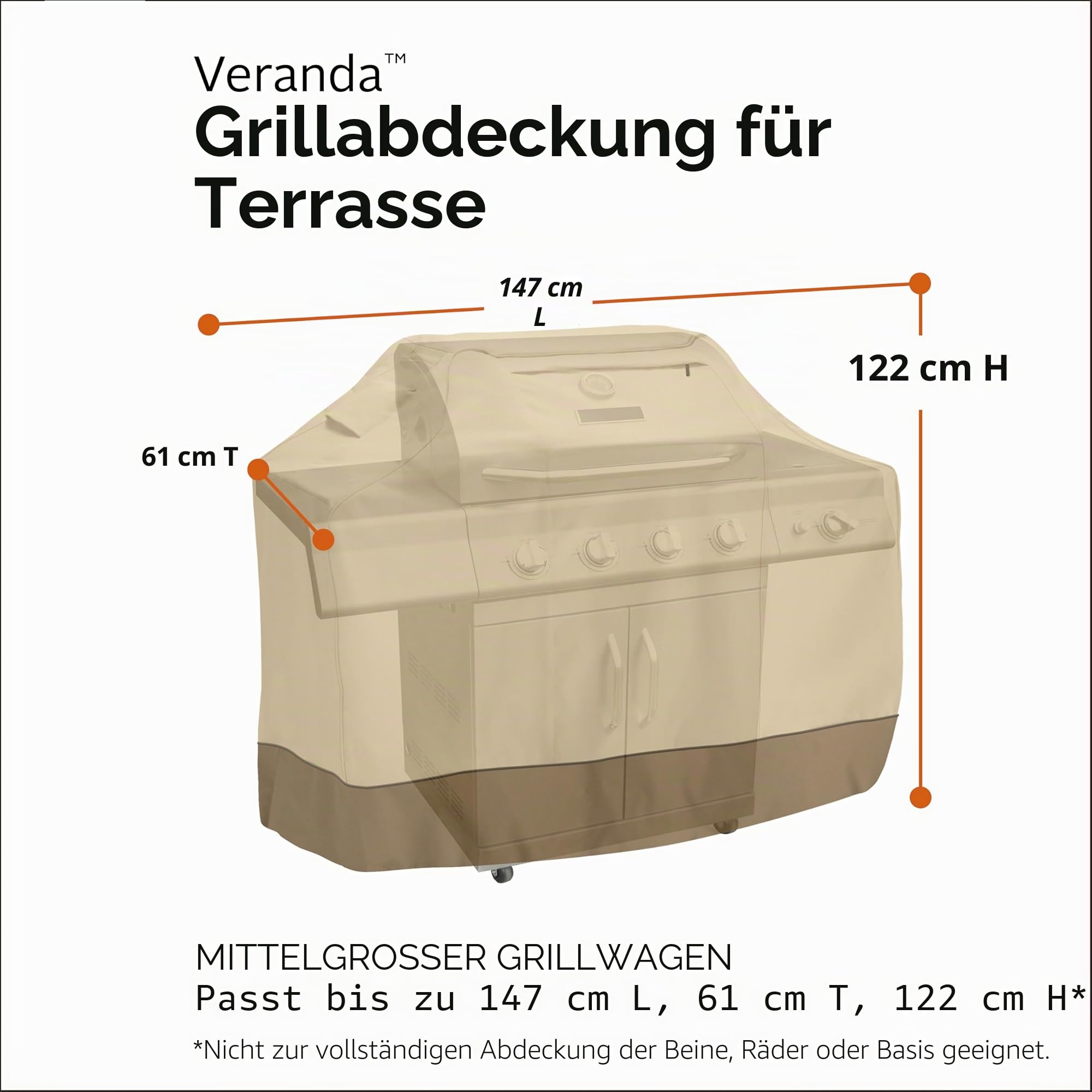 Classic Accessories Veranda Grill Abdeckung M, Für Mittelgroße BBQ Grills, Reißfestes Material mit Belüftungsöffnungen, Schutz vor Allen Wetterbedingungen, Erdfarben (147 x 76 x 122 cm)