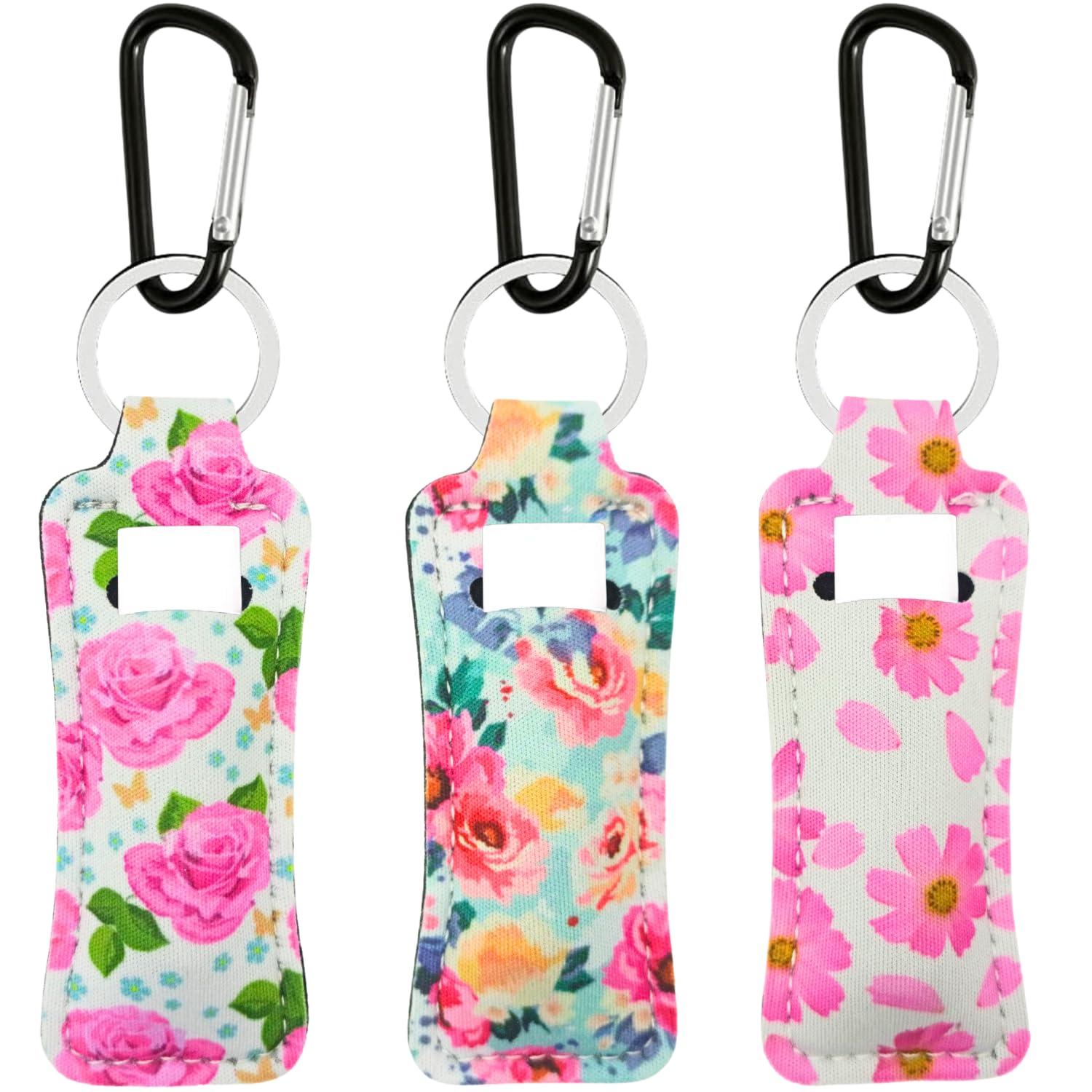 KUKEANVO 3 Pcs Chapsticks Holder Keychain for Lipstick, Lip Balm Keychain Holder with Clip, Stocking Stuffers for Women, Flowers