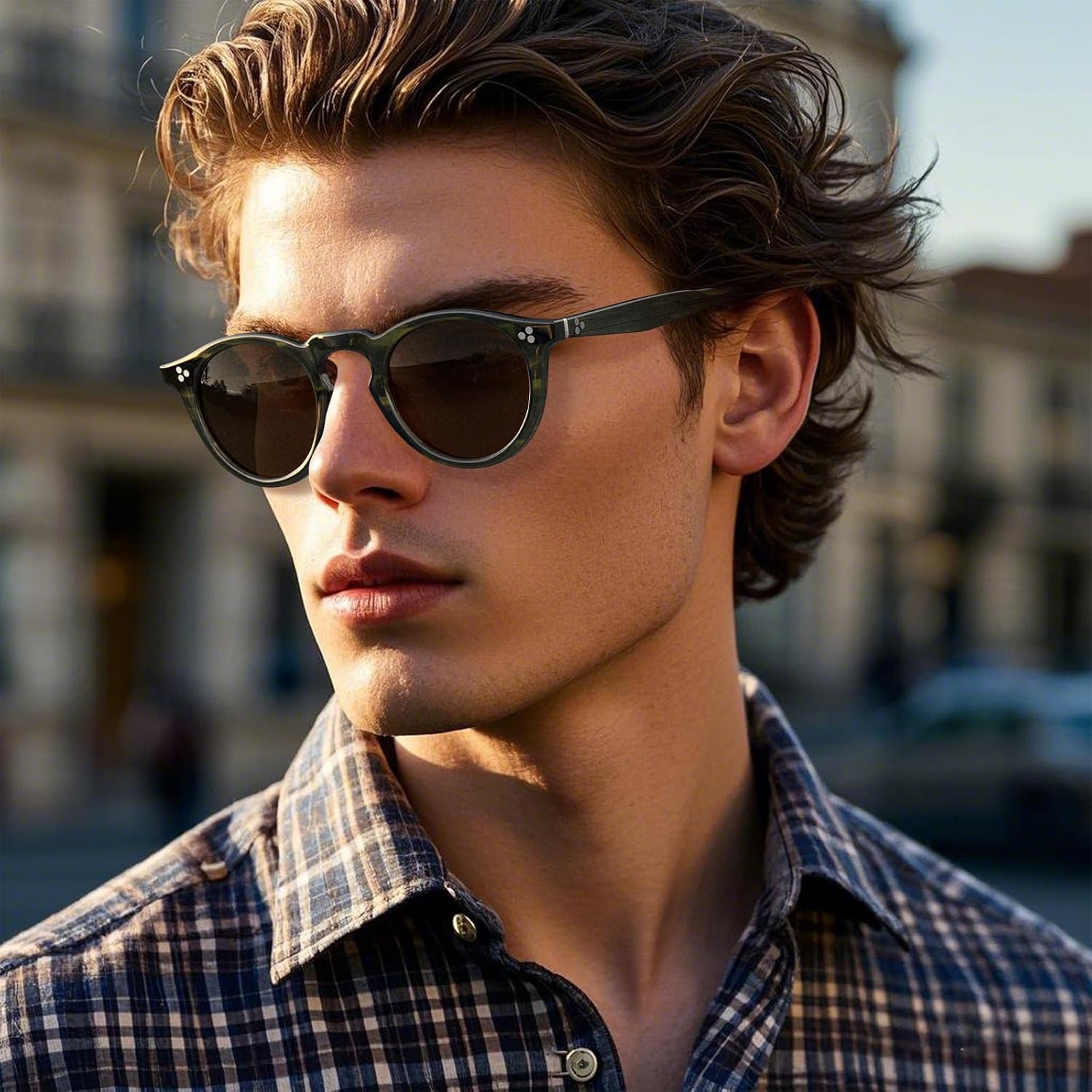 CARFIA Retro Mens Sunglasses Women Polarized UV400 Protection, Small Round Acetate Italian Luxury Style Driving Shades - Image 2
