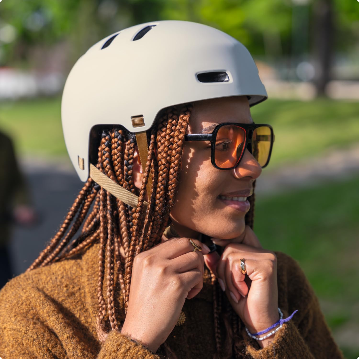 ABUS XOXO ECO Bike Helmet - city Helmet in Skater look - Helmet for Skateboard, Bike, scooter - all components partially or completely recycled - for Teenagers and Adults - Size S, taupe