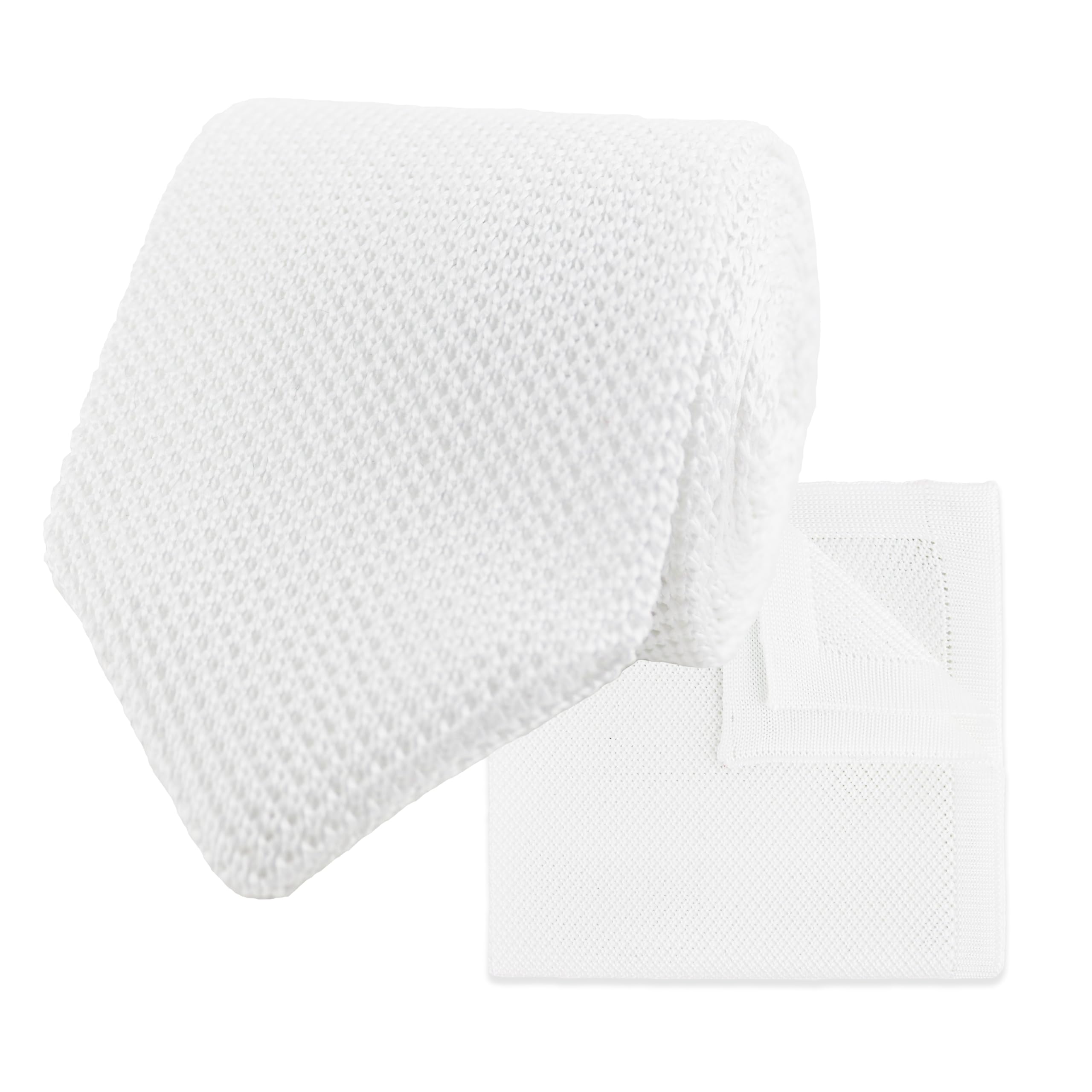 The Gents Lab Men's White Knitted Diamond End Neck Tie & Matching Pocket Square Set Made From 100% Soft Polyester | Over 20+ Colours (White)