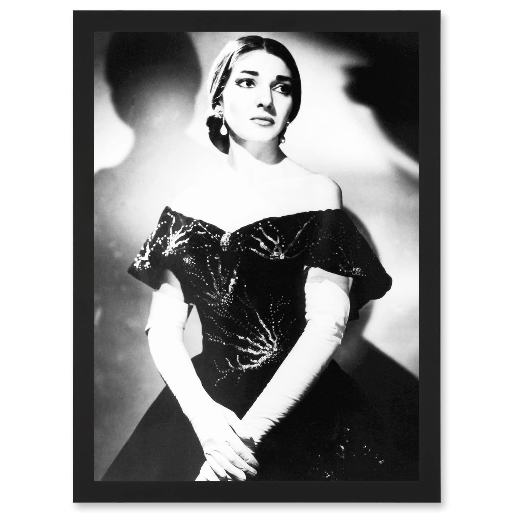 Artery8 Framed Black A4 Maria Callas Opera Singer Portrait Black White Artwork Framed Wall Art Print A4