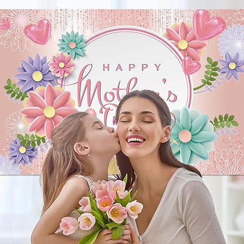 Miniatura 2 de Fondo para el día de la madre, feliz día de la madre, flores rosadas, corazón, fotografía, accesorios para decoración de fiesta del día de la madre