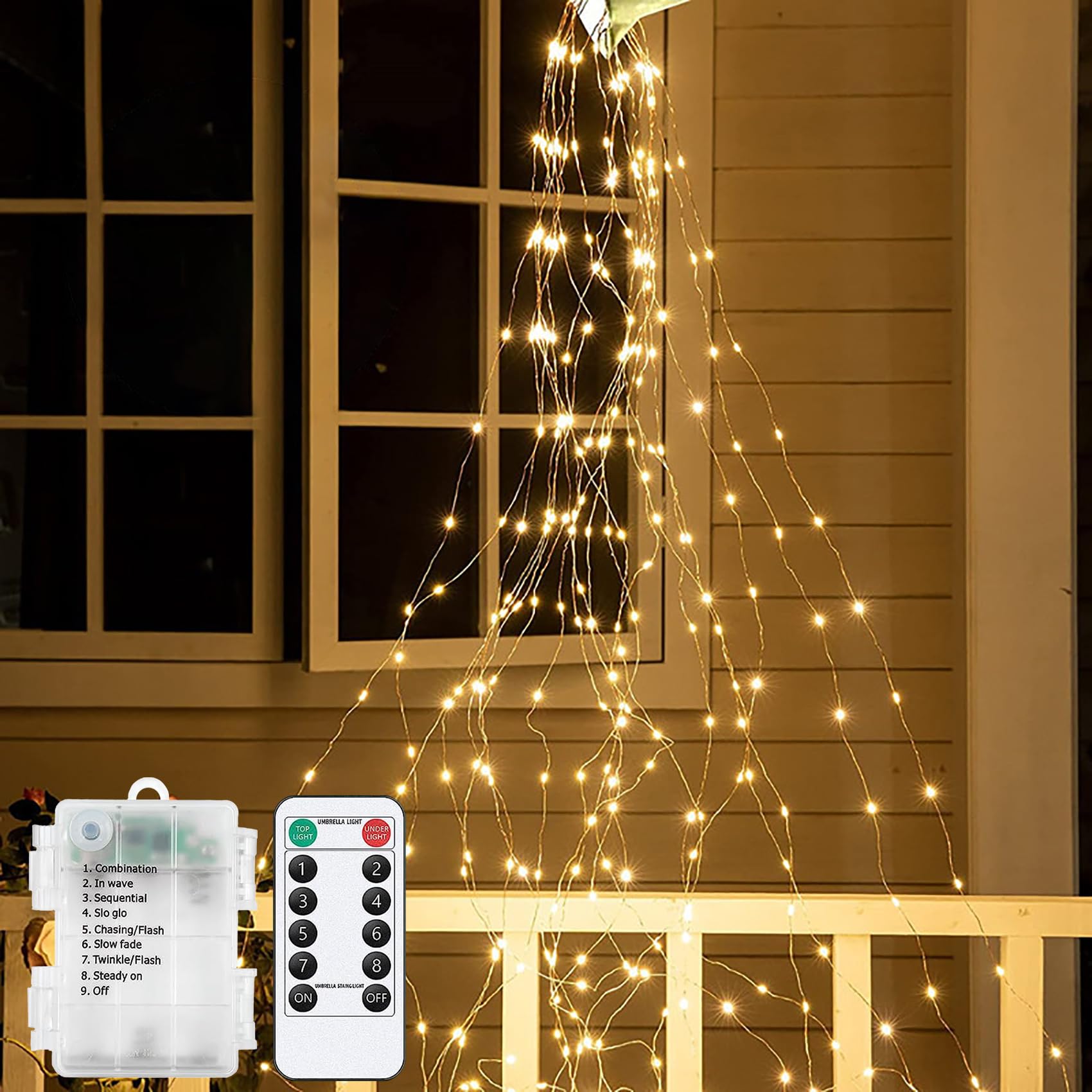 DINOWIN Waterfall Fairy Bunch Lights Waterproof 14 Strands 280 LED Copper Wire Vine String Lights for Watering Can Battery Operated Firefly Bunch Lights with Remote Control (Pack of 2)