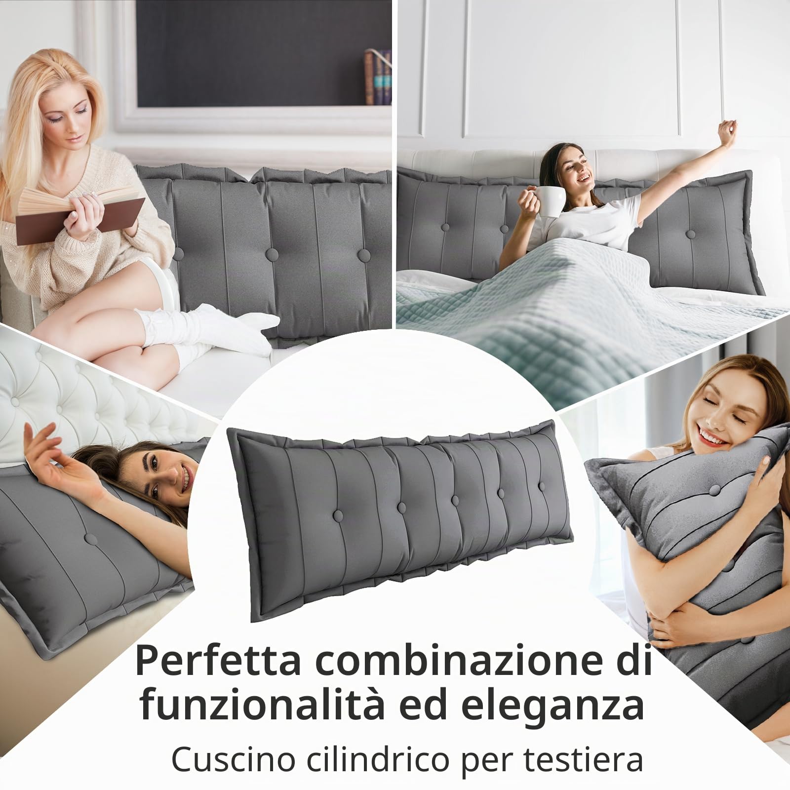 Grande cuscino per testiera letto, cuscino da lettura per sedersi a letto, schienale cuscino per supporto e posizione comoda a letto, divano, con fodera rimovibile