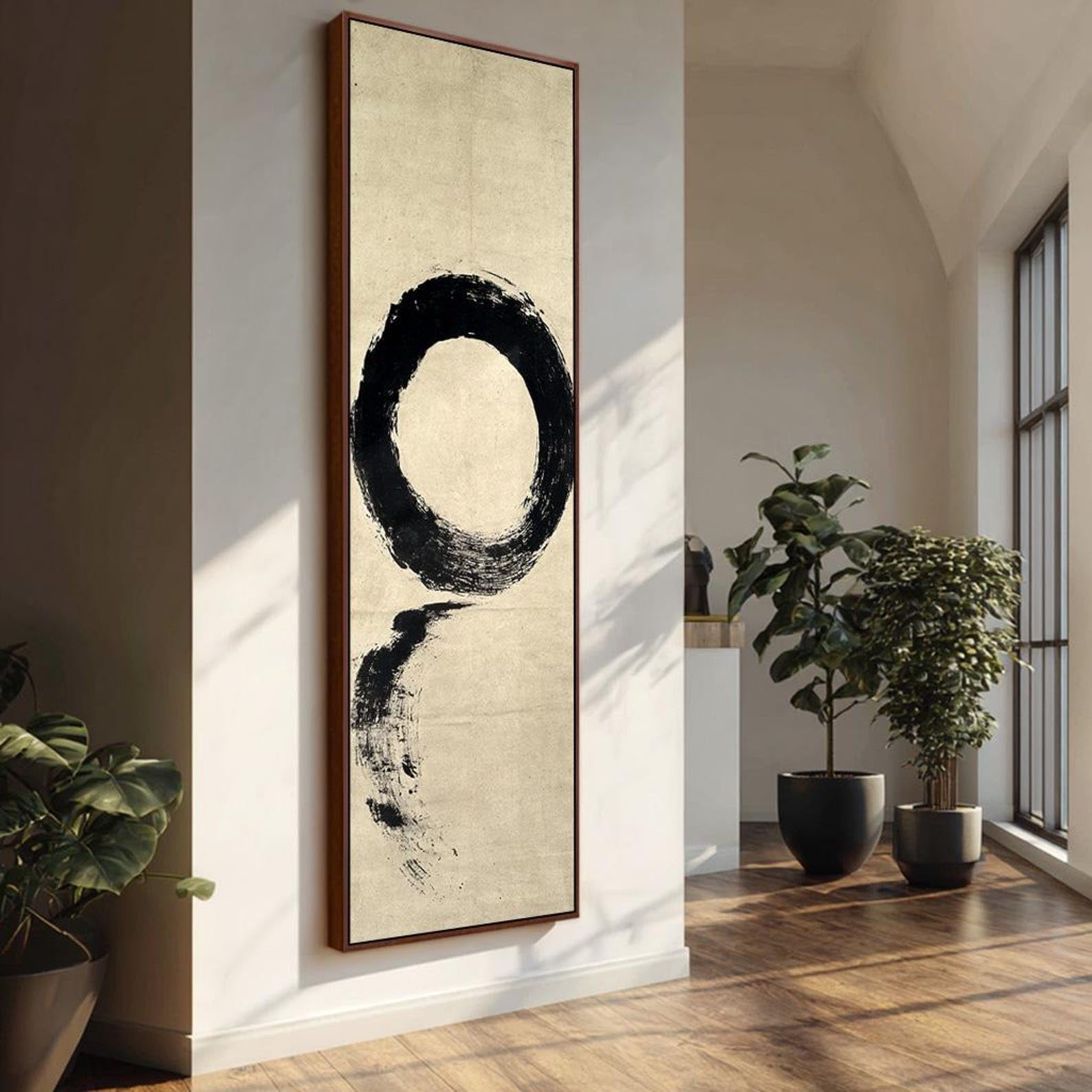 Xinbao Frameless Vertical Japandi Wabi Sabi Decor, Narrow Canvas Wall Art, Tall Narrow Prints ，Circle Painting，Zen Decor, Pictures Canvas(30X90cm/Frameless)
