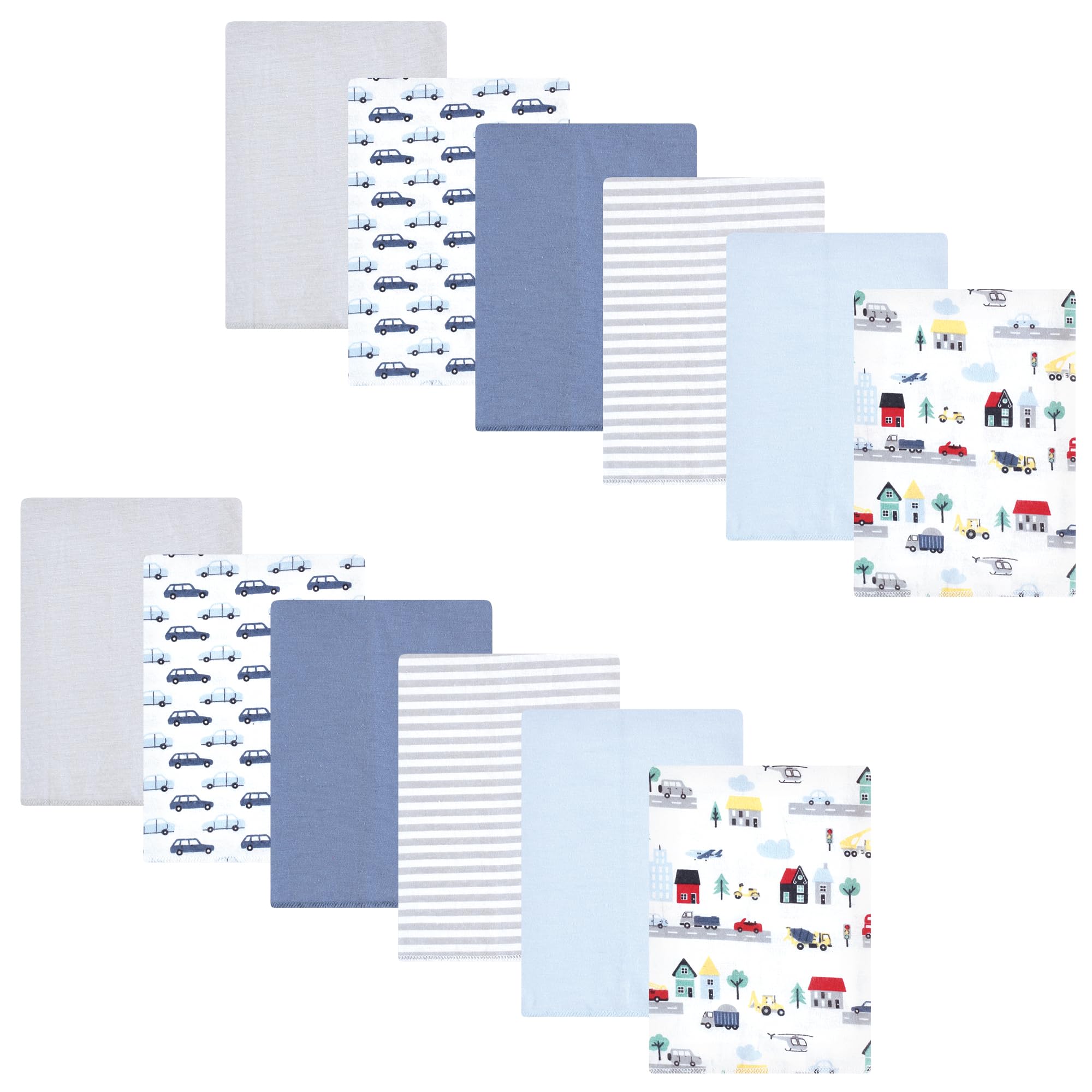 Hudson Baby Unisex Baby Cotton Poly Flannel Burp Cloths Bundle, City Life, One Size