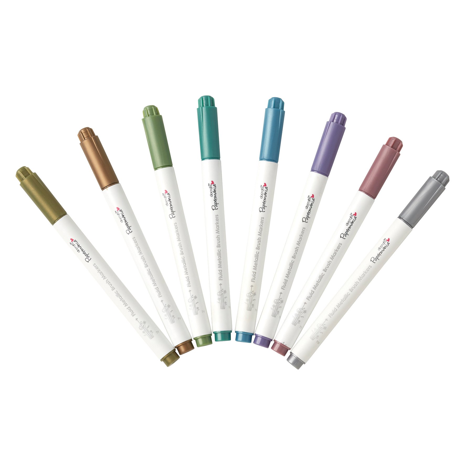 Papermania Metallic Pens, Brush Tip, Metallics, Pack of 8, Ideal Colouring Pens for your Art Supplies, Perfect for Colouring Book and Sketch Book, Brush Pens Art Markers