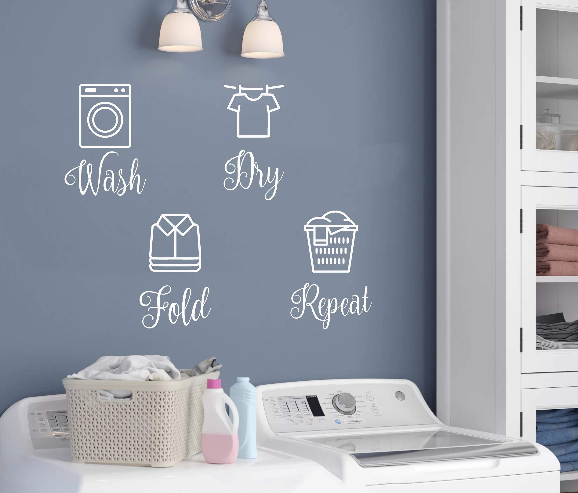 Purple - Wash Dry Fold Repeat Vinyl Decals - Laundry Room - 5 inch Tall Set - Die Cut Stickers