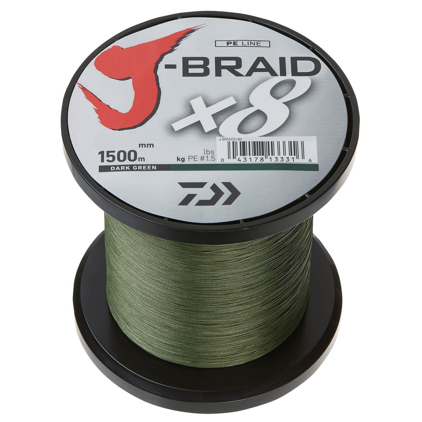 Daiwa J-Braid 8 Braid 0.16mm, 9.0kg / 20.0lbs, 1500m dark green, round braided fishing line