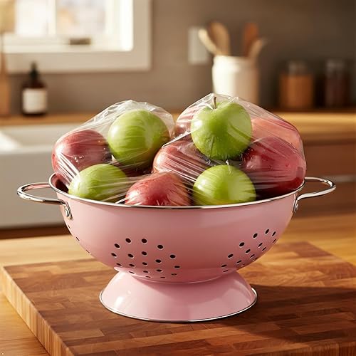 Miniatura 9 de Reston Lloyd Calypso Basics - Colador esmaltado extra grande con base sólida, colador con asas, para pasta, bayas, verduras, frutas, rosa, 7 cuartos