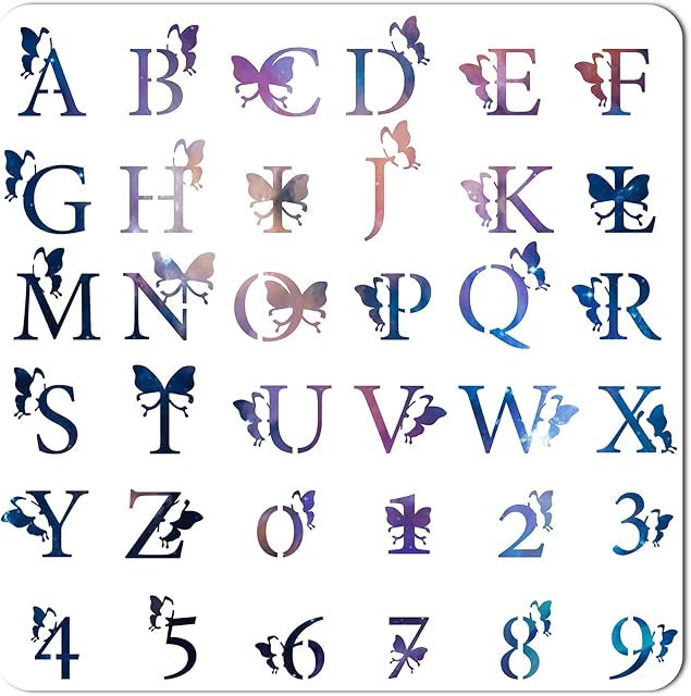 GORGECRAFT Butterfly Letter Stencil Gothic Font Lettering Stencils 12x12 Inch Artistic Alphabet Number Templates Reusable Decoration Square Template for Painting on Wood Wall Scrapbook Card Floor