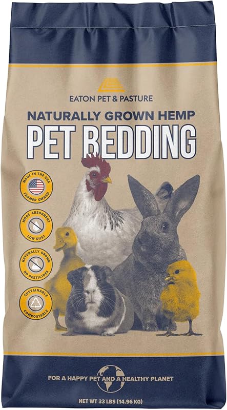 Eaton Pet and Pasture Ropa de cama de cáñamo cultivada en EE. UU. para pollos y conejos, 8 libras | Ultraabsorbente, con poco polvo, ideal para cajas nido, hámsteres y otras mascotas pequeñas, sin productos químicos añadidos