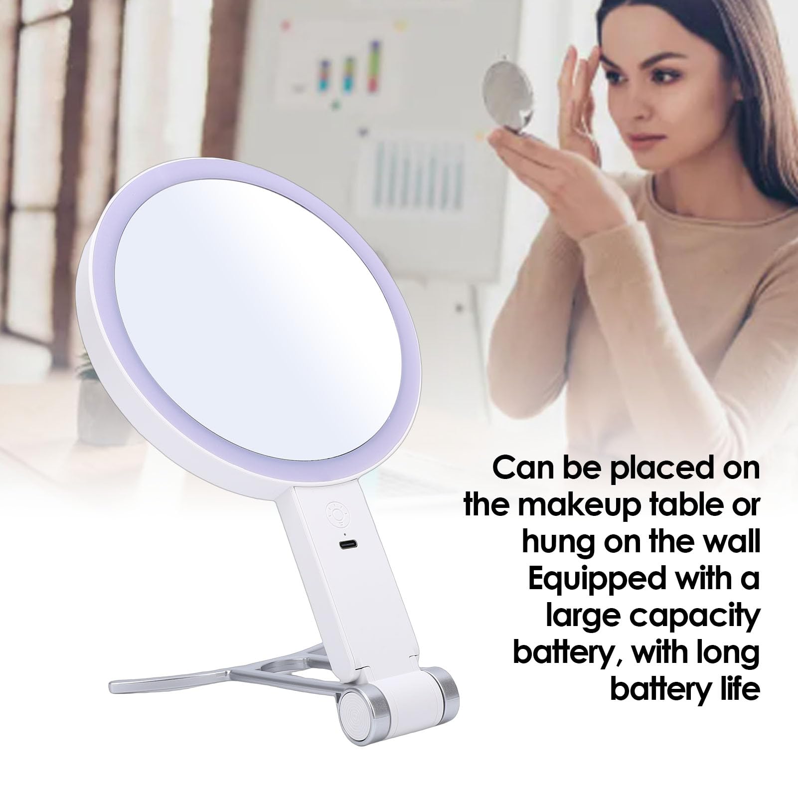 Espejo de Maquillaje de Doble Cara con Luces, Espejo de Tocador con Aumento de 30X y Luz LED, Soporte Portátil y Soporte de Pared para el Hogar los Viajes