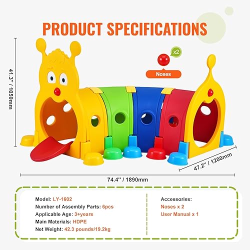 Miniatura 7 de VEVOR Túnel de oruga para niños, escalada y gateo en interiores y exteriores, equipo de juego para niños pequeños, niños, niñas, bebés de 3 a 6