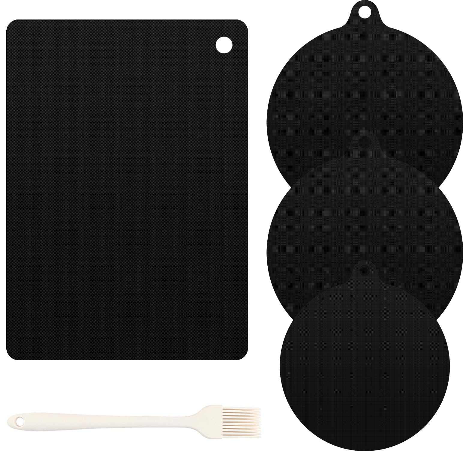 4 Piezas Protector Placa Induccion, 22cm/24,5cm/25X35cm Alfombrilla Protectora Placa Induccion, Tapete Silicona Tapete de Silicona con Pincel Cocina para Encimera y Cocina