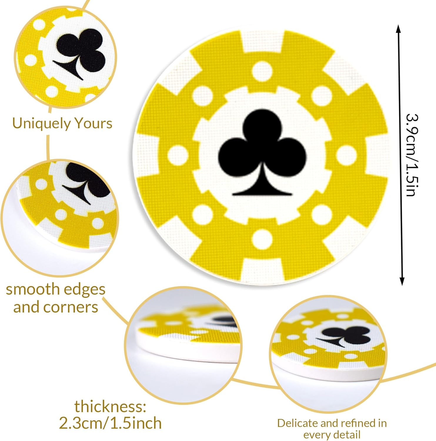 30–200 Custom Ceramic Poker Chips – 10 Gram – Personalized Drink Tokens with Your Logo, Text or Image – Great for Poker Nights, Bar Promotions, Events & Gifts