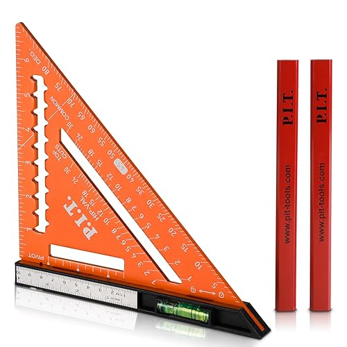 Miniatura 1 de P.I.T. Cuadrado triangular de carpintero de 7 pulgadas con nivel de burbujaregla inoxidable, cuadrado de rafter de aleación de aluminio de alto