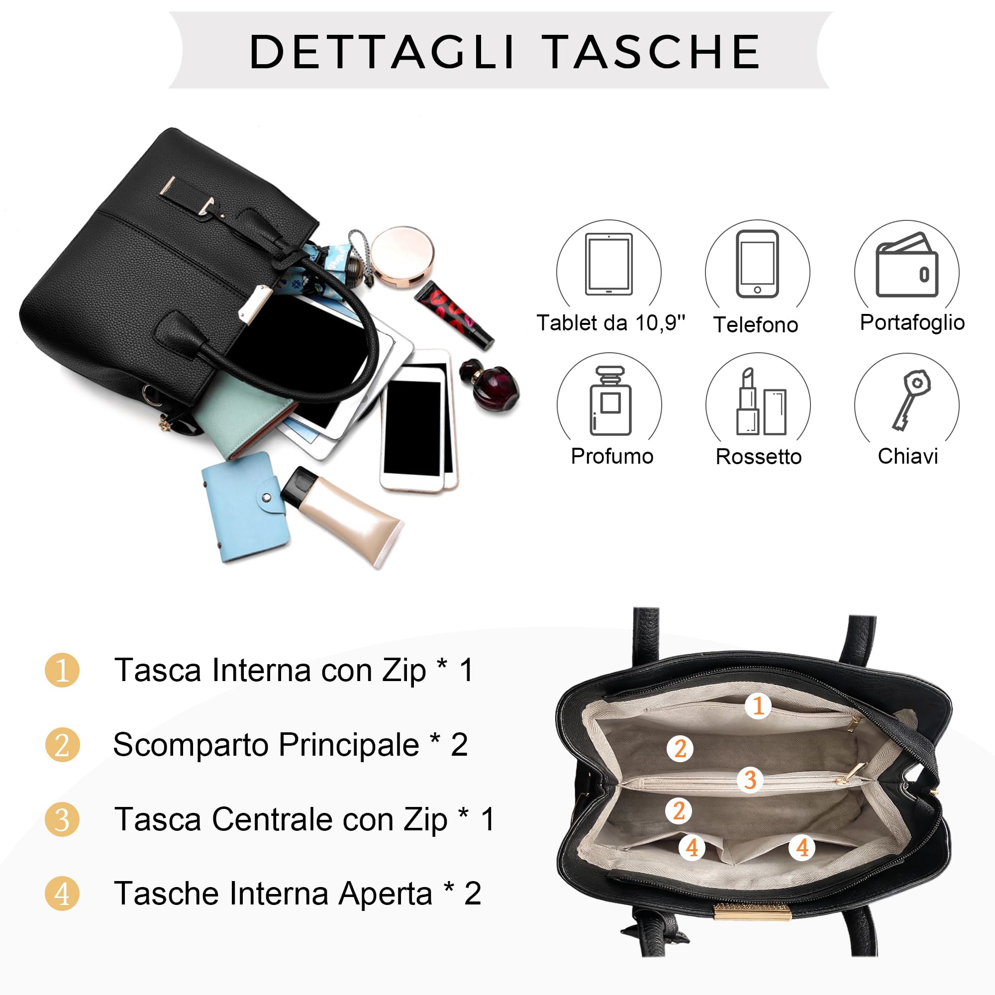 VARLIVOO Elegante Donna Borsa Delle Donne Borse a Mano Borse a Spalla Con Tracolla Regolabile Borsa Tote Impermeabile PU Pelle Borsa