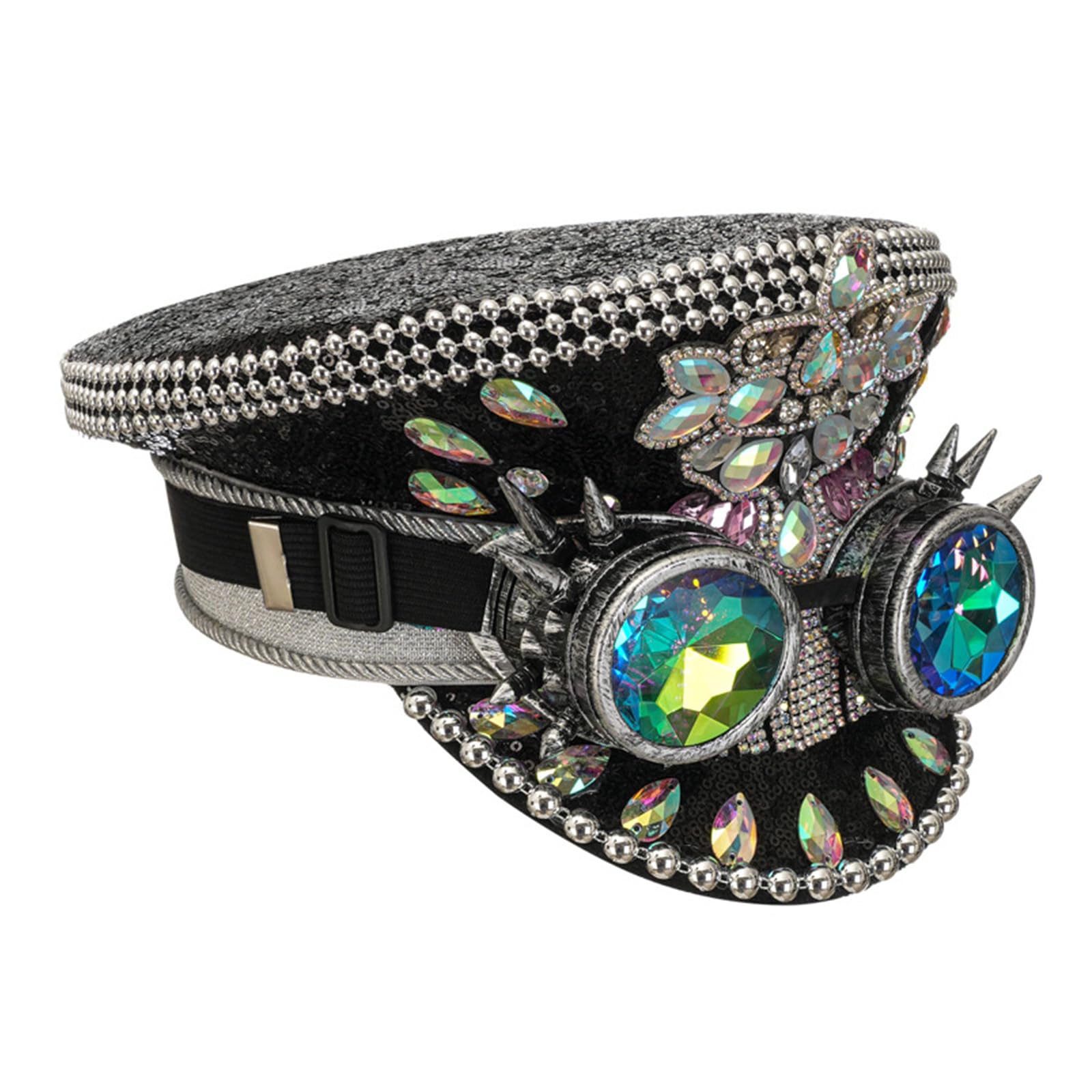 XAGMODSHN Sombrero de ancha con diamantes de imitación brillantes, para eventos aire, conciertos y fiestas temáticas, sombrero de disfraz transpirable, brillos unisex