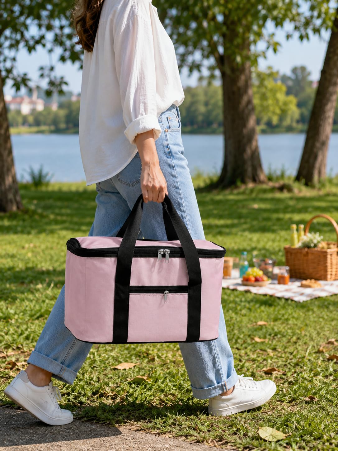 DORDOİ Pembe 22 Litre Termal Piknik ve Taşıma Çantası – Su Geçirmez Kumaş, Kalın Yalıtımlı İç Kaplama, 2 Bölmeli Soğuk-Sıcak Tutucu Çanta (39x27x23 cm)