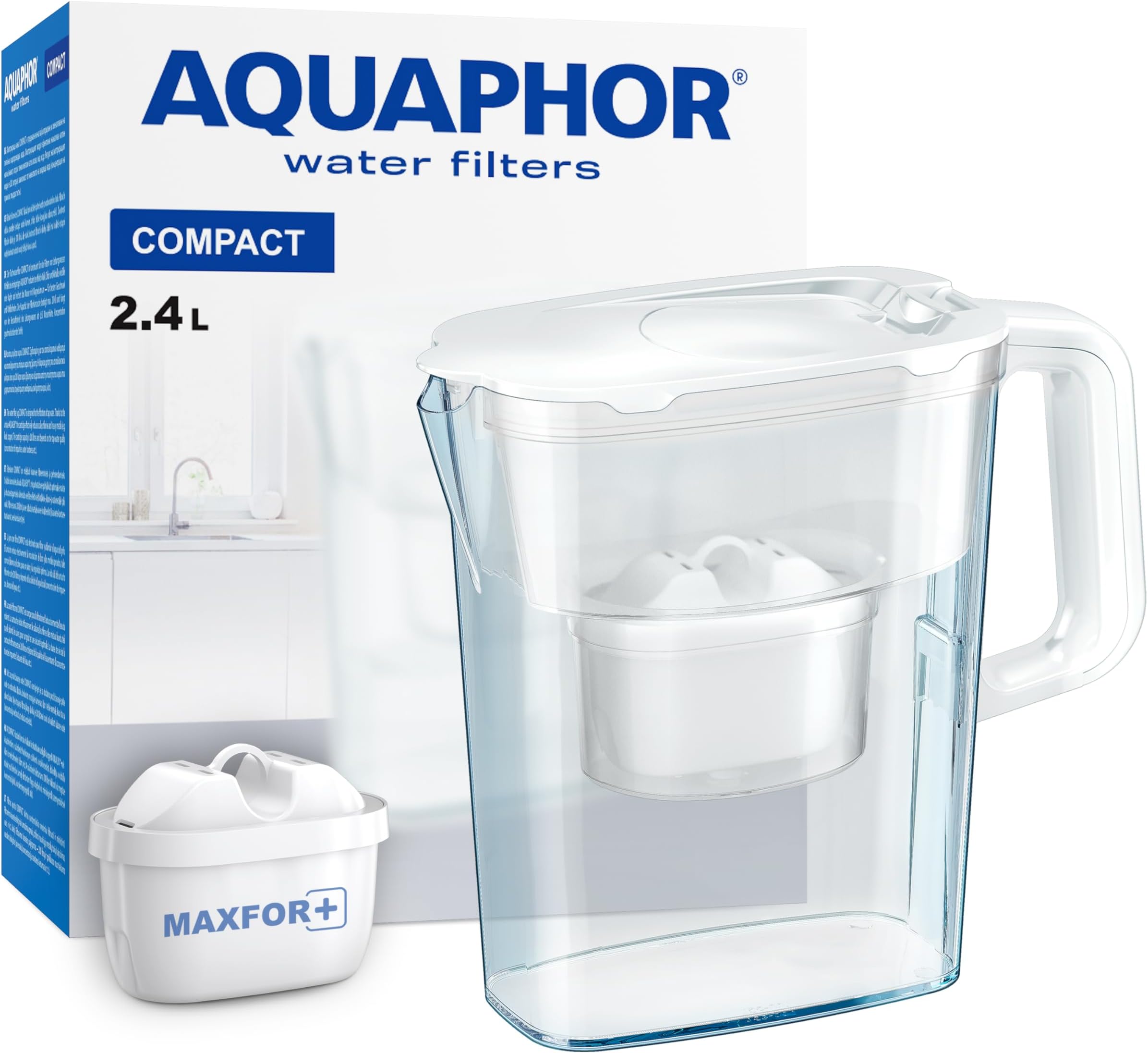 – AQUAPHOR Water Filter Jug Compact with 1 X Maxfor+ Filter - 2.4L Capacity - White