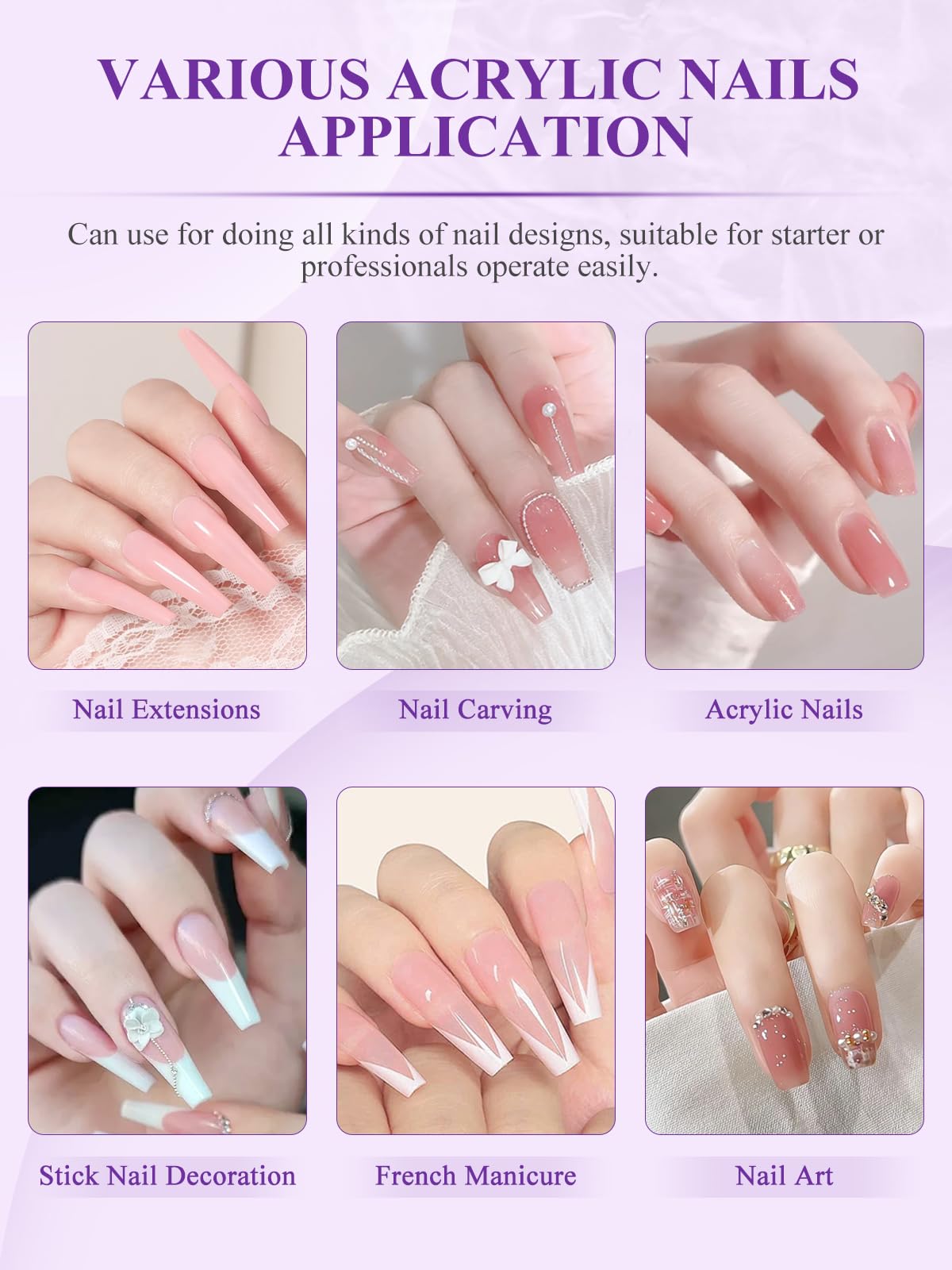 Yokilly Kit per unghie acriliche: set di polvere acrilica, set per unghie acriliche, strumenti per manicure e nail art, kit per unghie per salone domestico