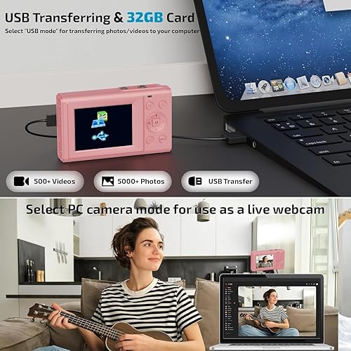 Vista 8 de Acuvar Cámara digital 4K de 44 MP con zoom de 16X, pantalla de 2.4 pulgadas, tarjeta micro SD de 32 GB, cámara digital compacta de apuntar