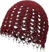 Julpsk Women's Handmade Crochet Boho Pearl Beanie Hat - Lightweight 100% Cotton Cap for Beach Travel