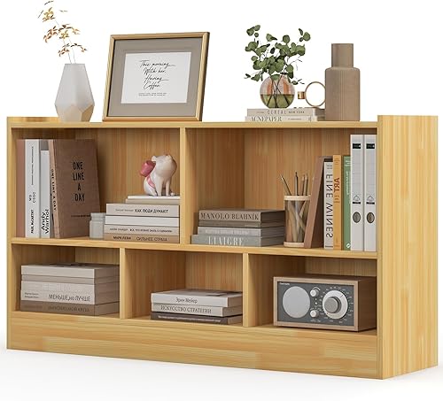 Miniatura 8 de LOKO Estantería de 2 niveles y 5 cubos, gabinete de almacenamiento abierto, estante de madera para exhibición, estantería multiusos para sala de