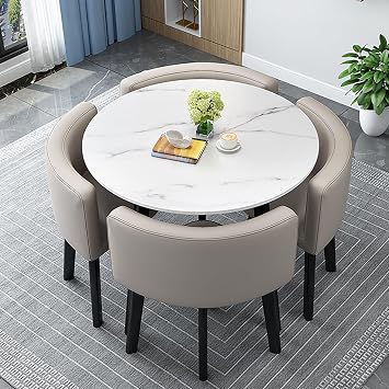 Round Conference Table Small Meeting Room Coffee Table Set with 4 Chair, Office Business Guest Reception Table, Simple Dining and Chair Set of 4 Leisure CombinationBeige